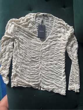 Massimo Dutti Cream Ruched Button-Front Women's Top